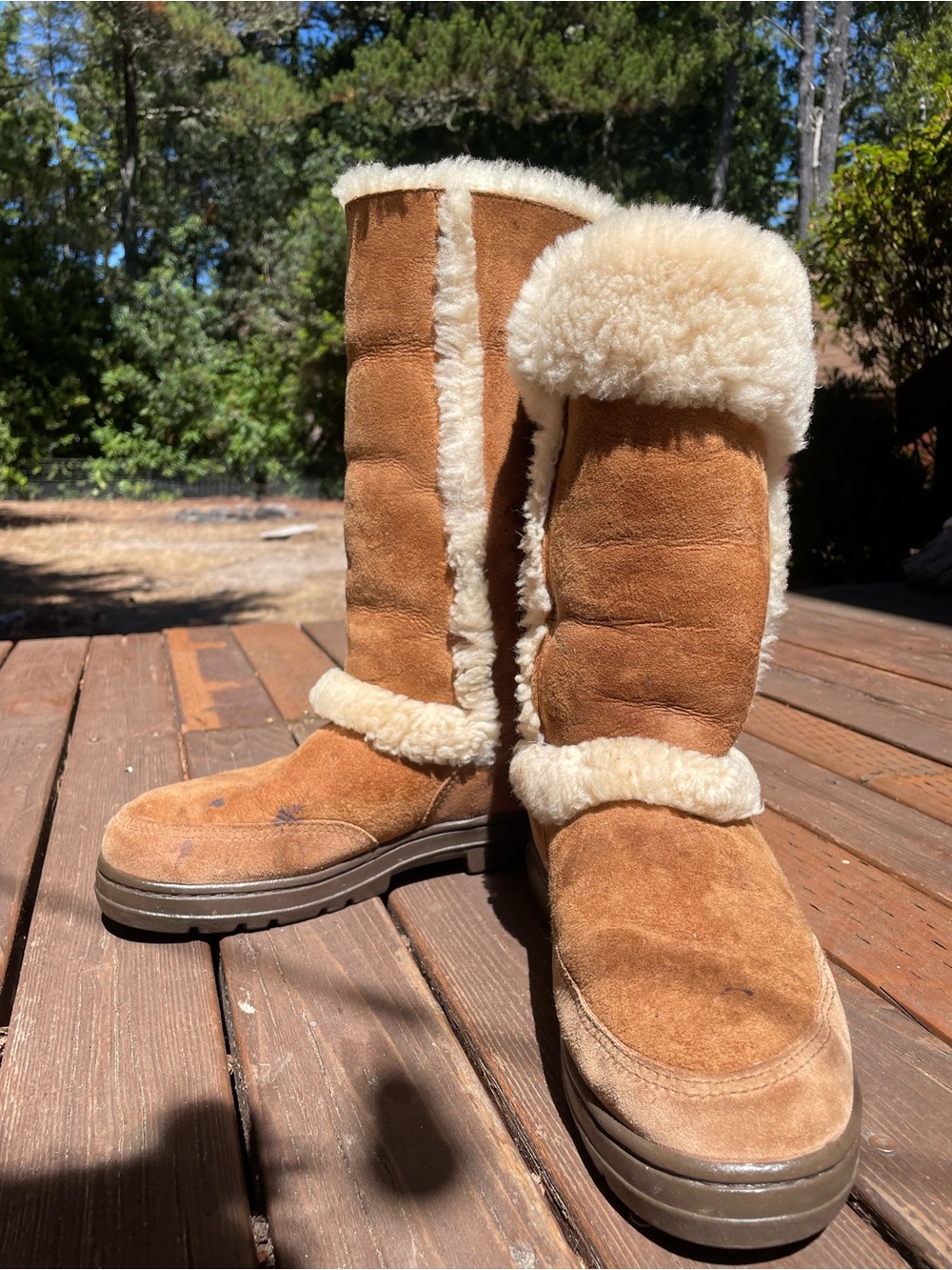 UGG Chestnut Suede Shearling-Lined Tall Winter Boots